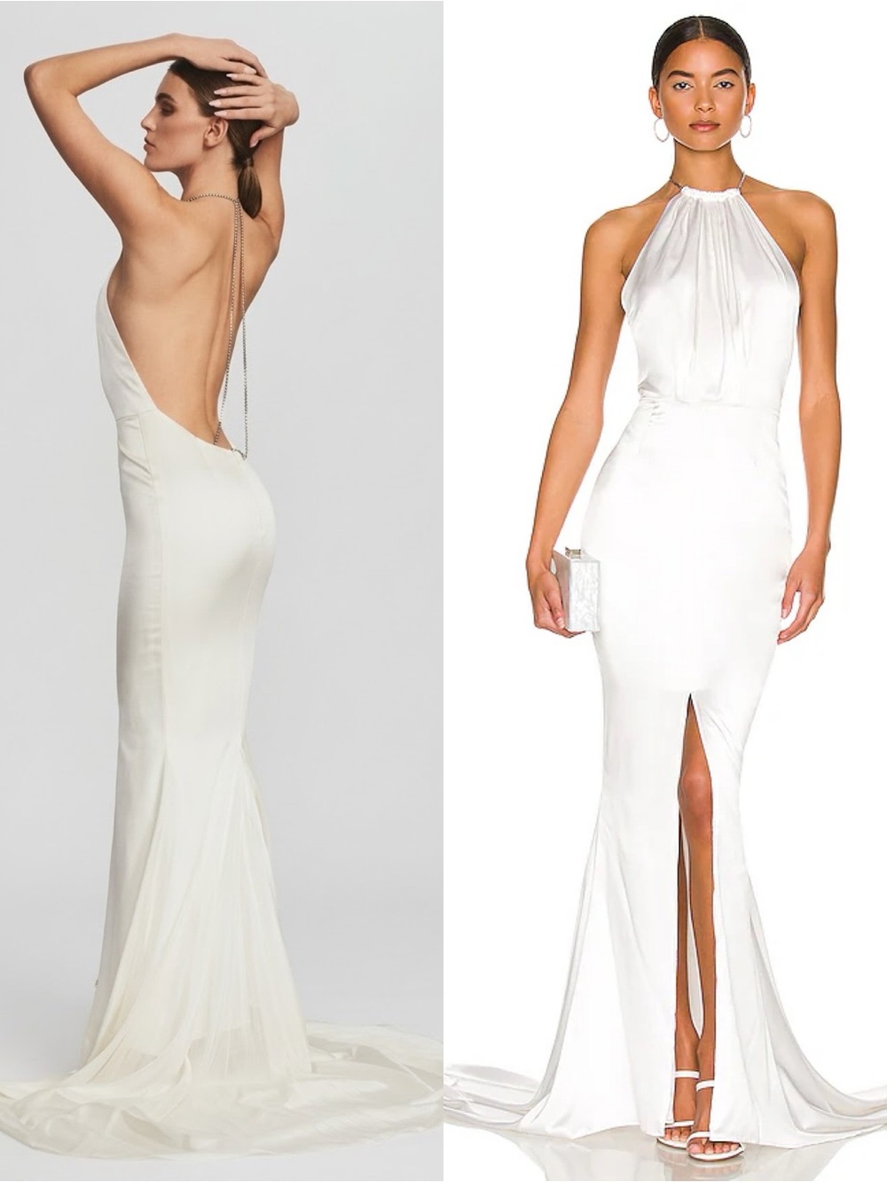 RETROFETE Margot Silk Halter Low Back Crystal Maxi Dress in White Sz S